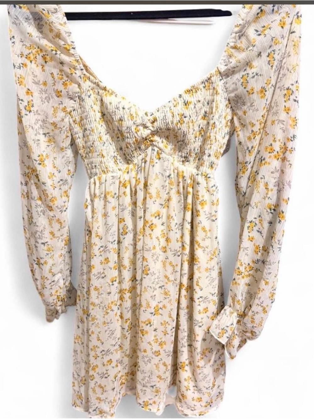 Floral Smocked Mini Dress in Cream and Yellow